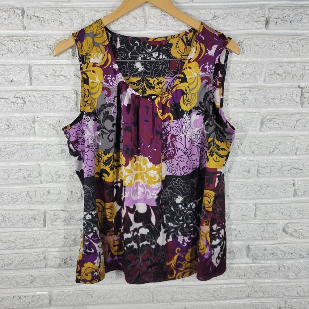 212 Collection Womens Top XL Tank Purple Gold Floral Poly Blend FLO1E